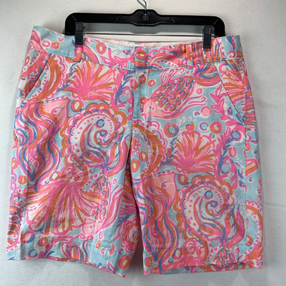 Lilly Pulitzer The Chipper Short Women 12 Pink Blue Paisley Cotton Dobby Shorts